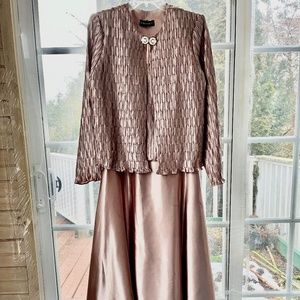 Mother of the Bride satin gown with jeweled jacket.